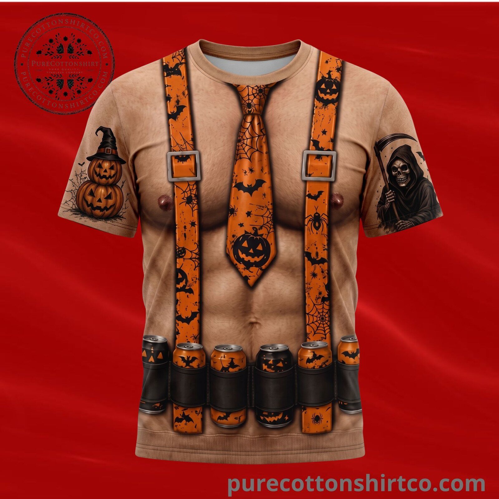 Funny Halloween Chest Muscles Tie & Suspenders Shirt - 3D All Over Print Costume T-Shirt