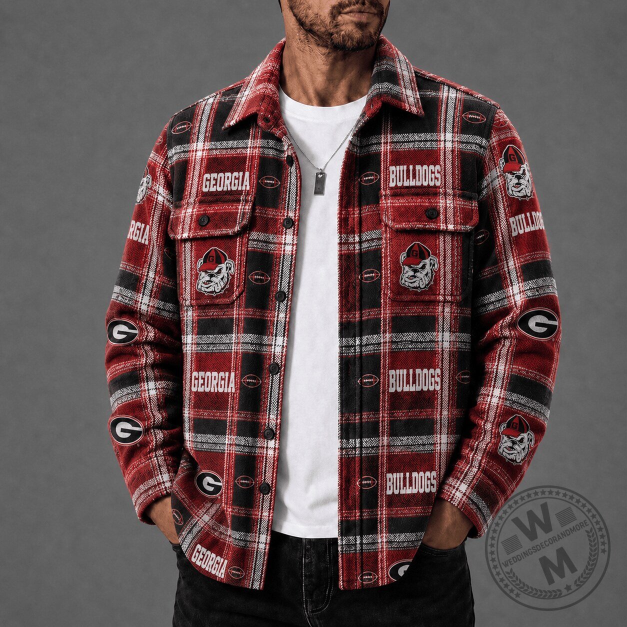 Georgia Bulldogs Flannel Shirt Men's NCAA Football Plaid Button-Up Long-Sleeve
