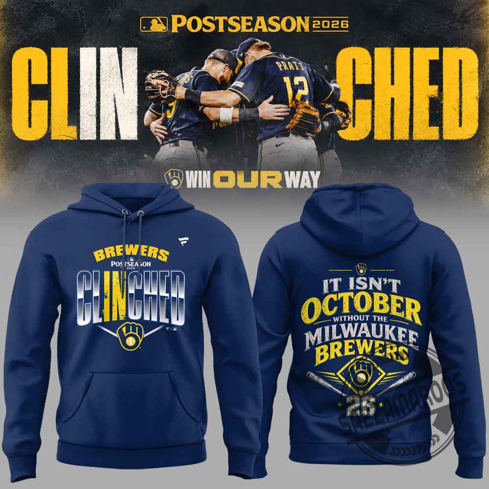 Milwaukee Brewers 2026 MLB Postseason Clinched Hoodie Shirt (2) Milwaukee Brewers 2026 MLB Postseason Clinched Hoodie Shirt – image 4 of 4