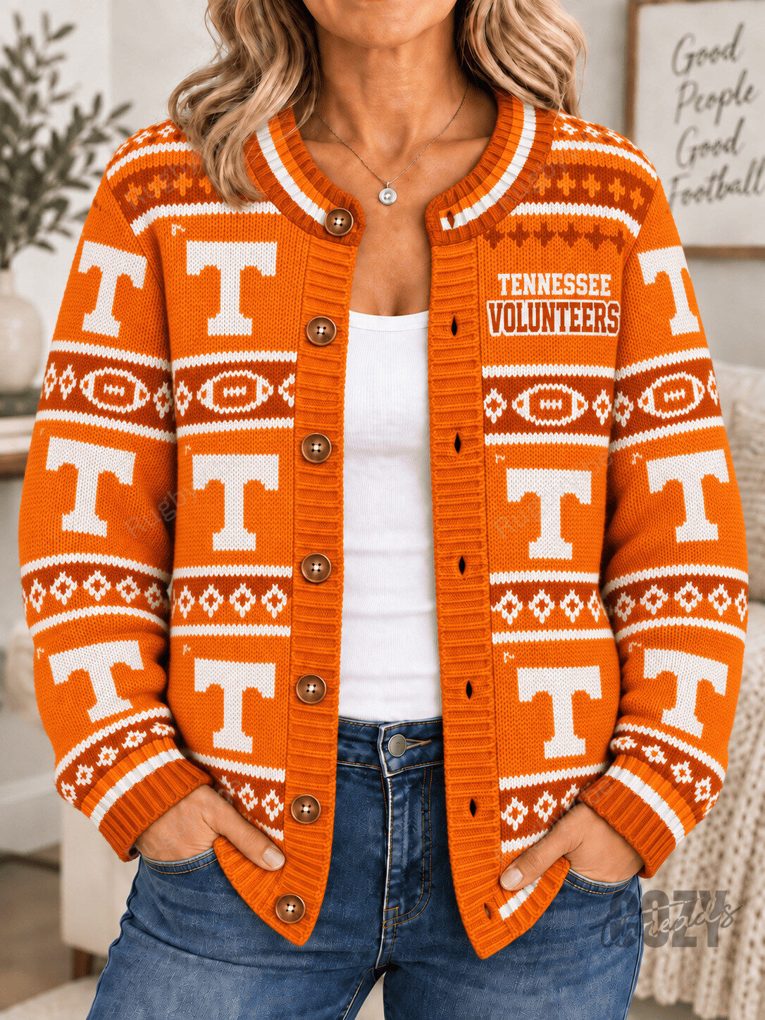 Tennessee Volunteers Football Team Orange and White Knit Cardigan Sweater
