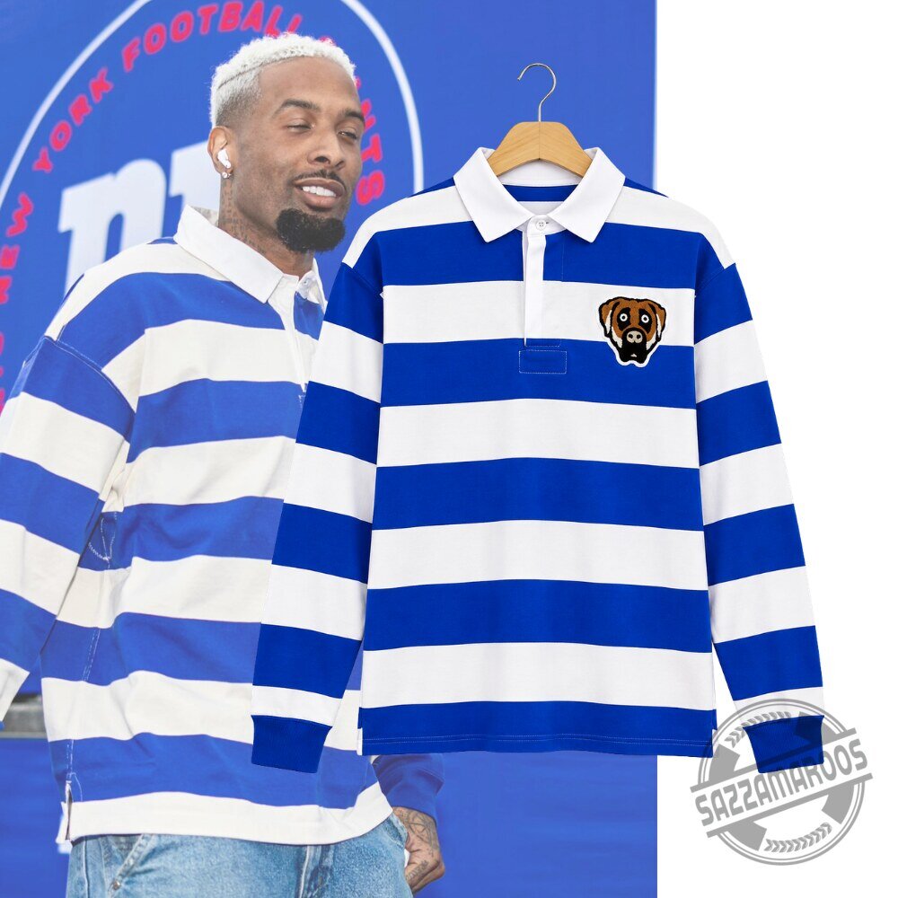 Odell Beckham Jr Victor Victor Worldwide Dog Logo Blue White Striped Long Sleeve Rugby Shirt 3 Odell Beckham Jr Victor Victor Worldwide Dog Logo Blue White Striped Long Sleeve Rugby Shirt