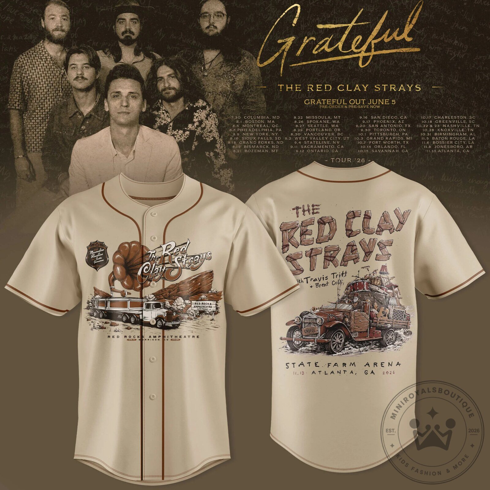 The Red Clay Strays 2026 Tour Baseball Jersey is Here, Grateful Music Band Apparel