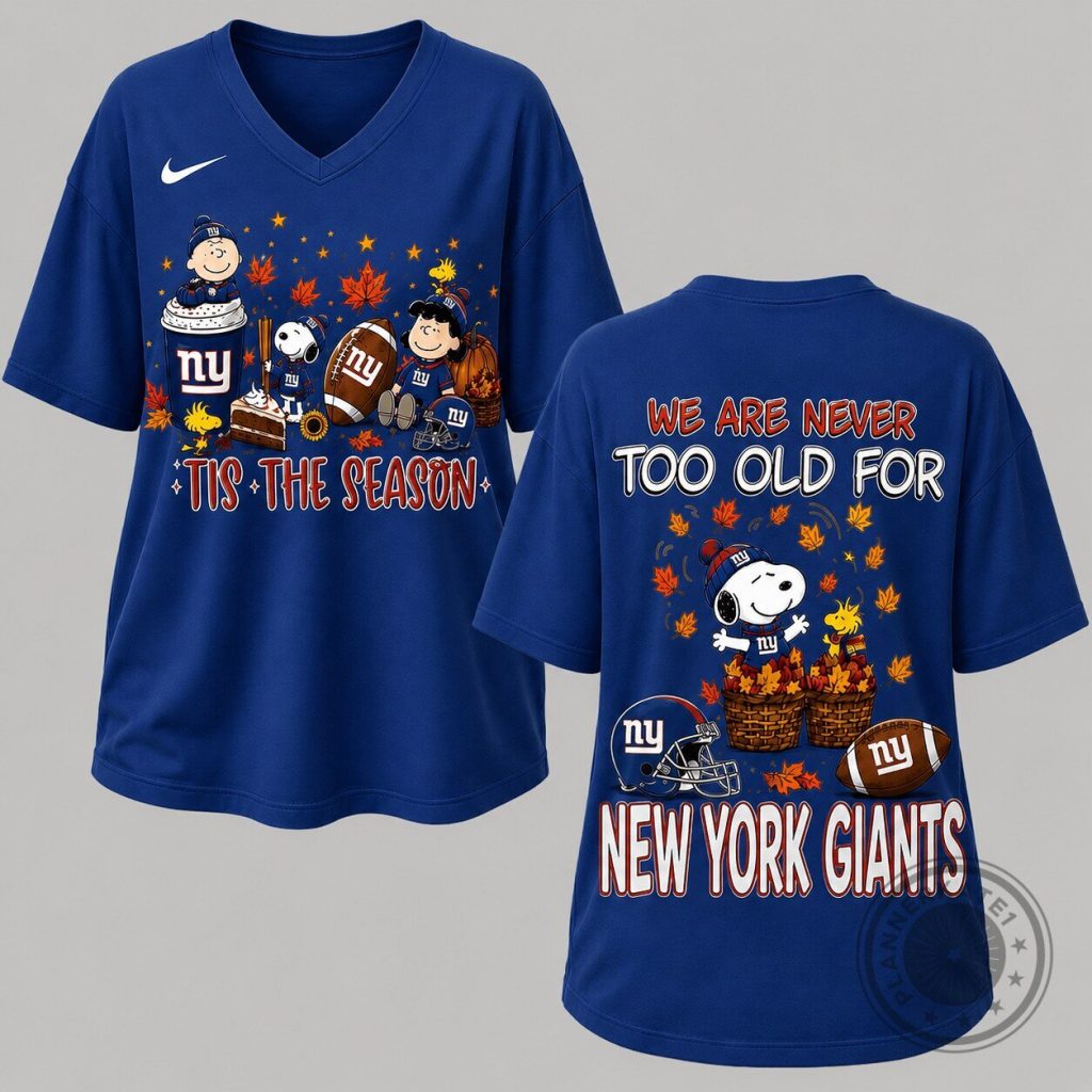New York Giants Football Snoopy Charlie Brown Autumn Season V-Neck T-Shirt New York Giants Football Snoopy Charlie Brown Autumn Season V-Neck T-Shirt