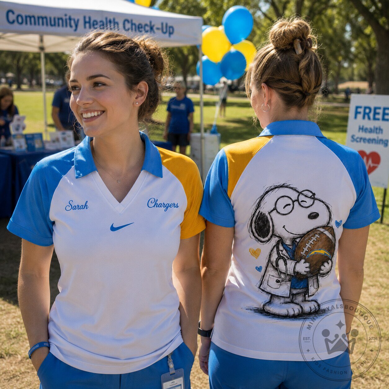 Los Angeles Chargers Football Snoopy Custom Name Polo Shirt for Women