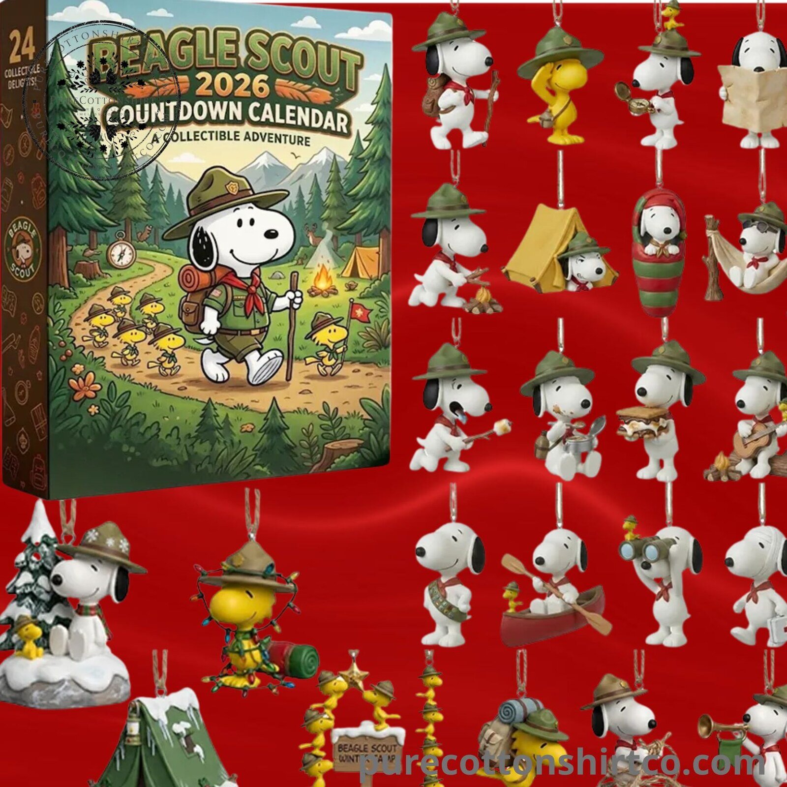 Snoopy Beagle Scout Advent Calendar 2026 - 24 Days Flat Acrylic Ornaments Box