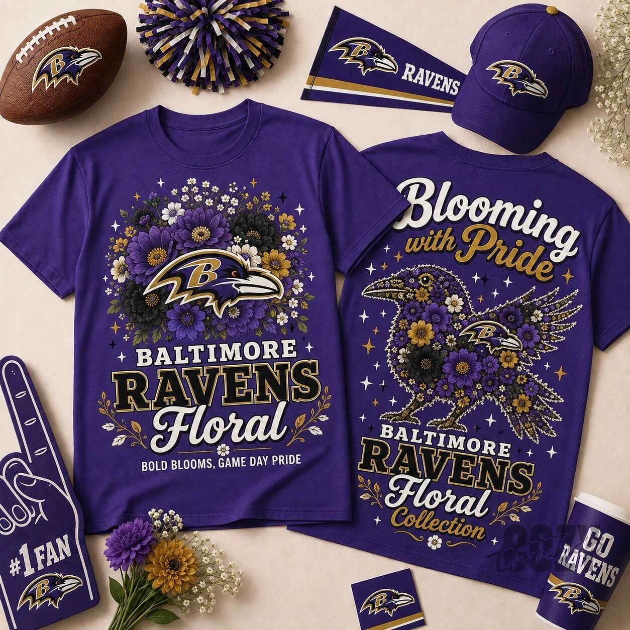 Baltimore Ravens Floral T-Shirt Blooming with Pride Game Day Apparel