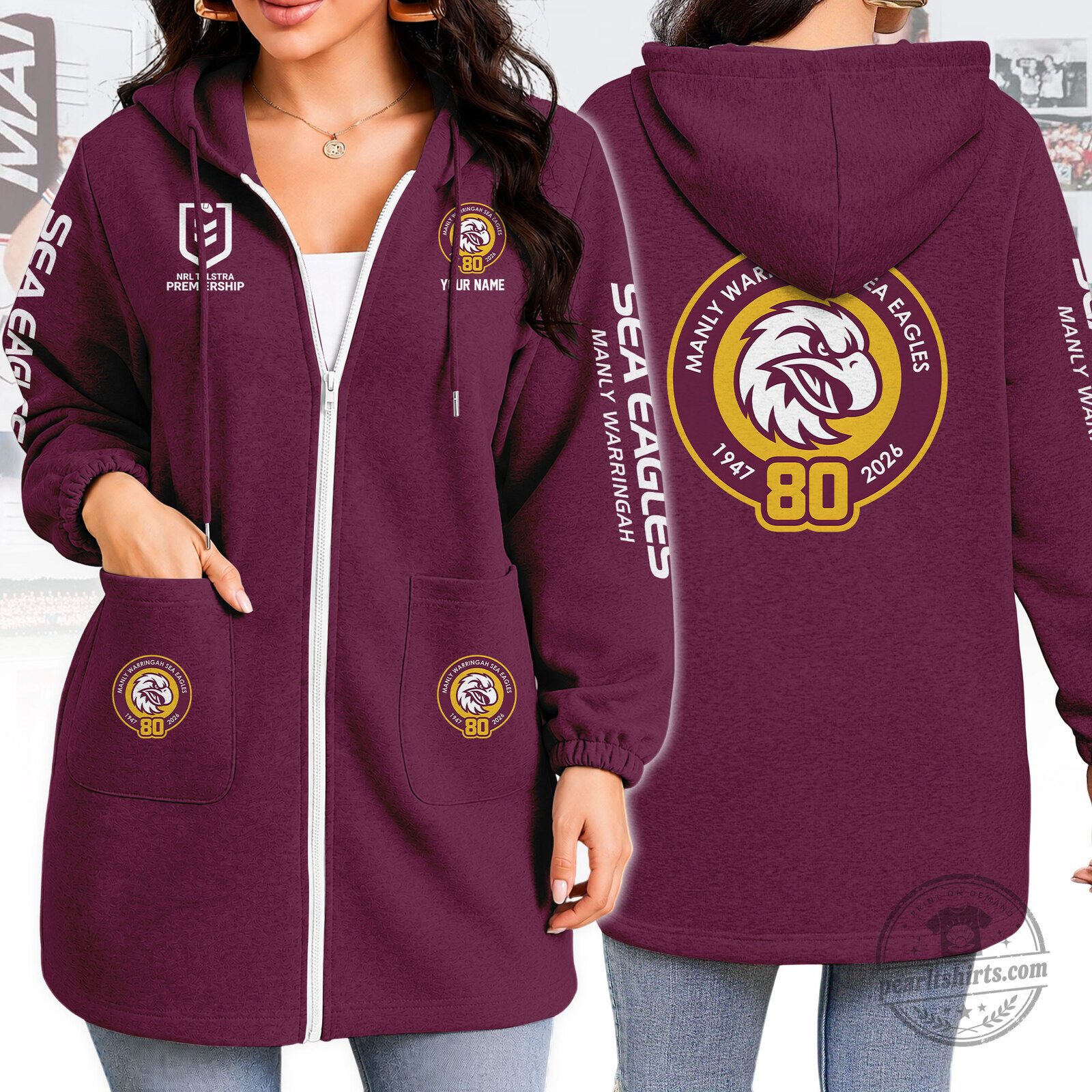 Manly Warringah Sea Eagles Rugby League 80th Anniversary Hoodie