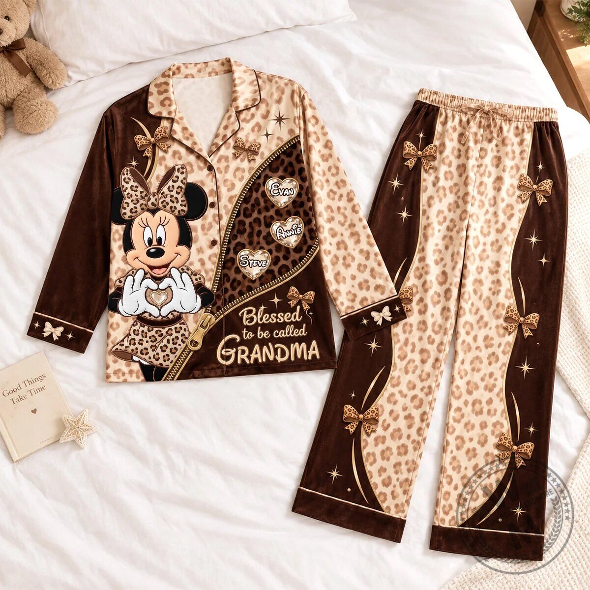 Minnie Mouse Leopard Print Blessed To Be Called Grandma Pajamas Set