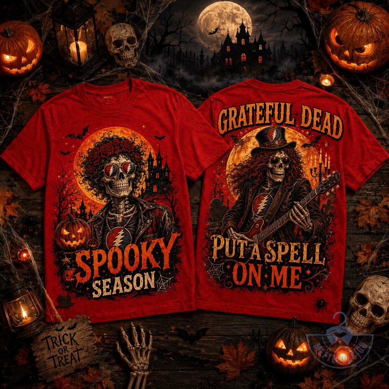 Grateful Dead Spooky Season Skeleton Moon Halloween T-Shirt
