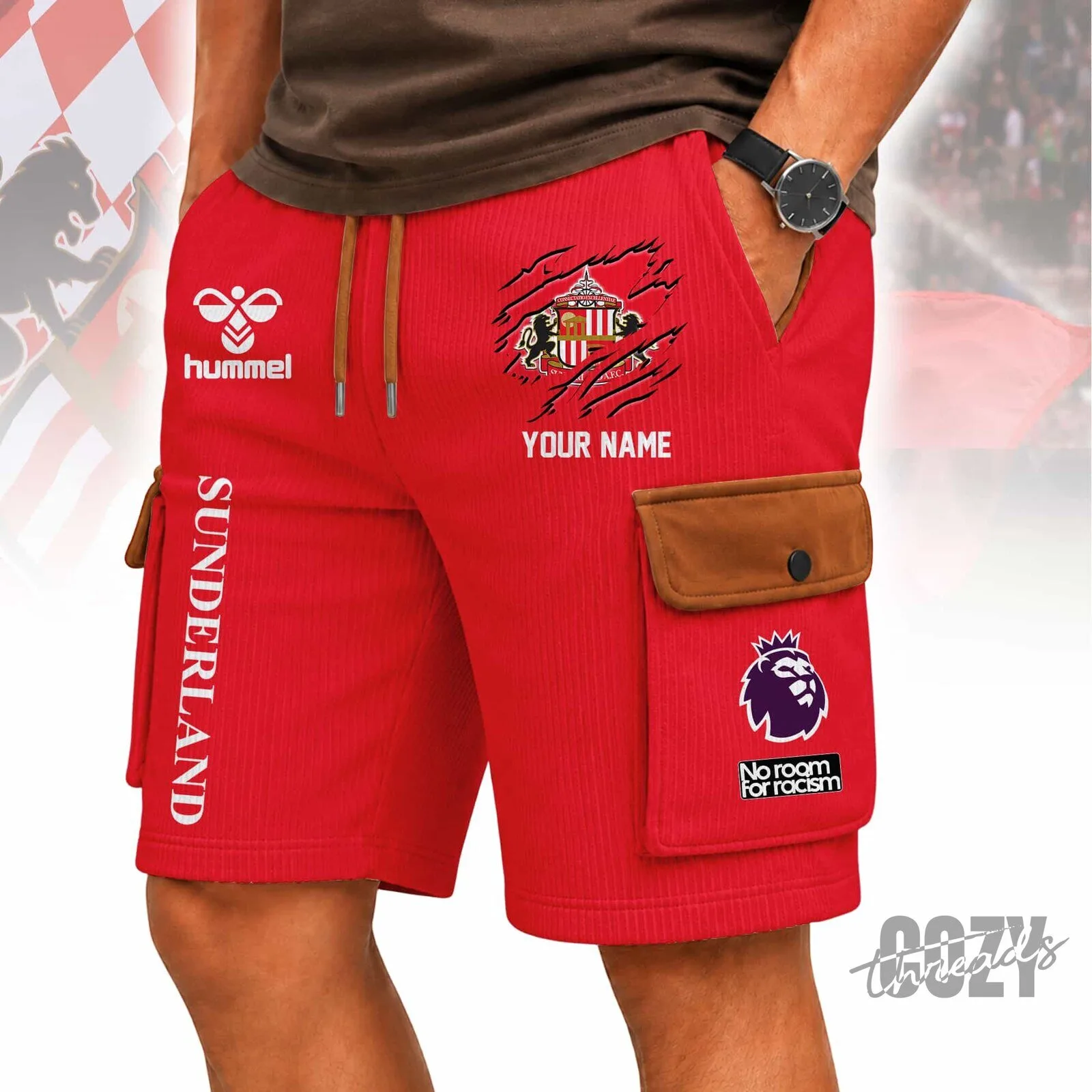 Sunderland Football Club Personalized Red Cargo Shorts for Men