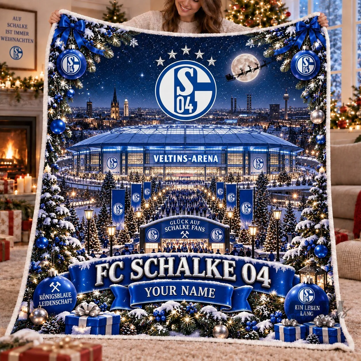 FC Schalke 04 Veltins-Arena Christmas Winter Wonderland Custom Name Blanket