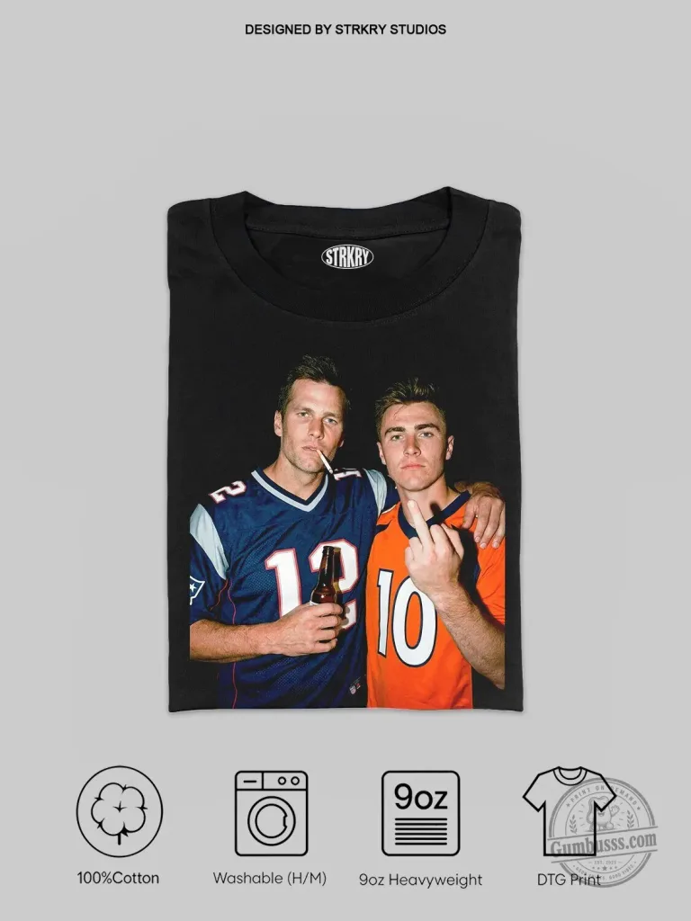Bo Nix and Tom Brady Football Legends Black Graphic T-Shirt 44 Bo Nix and Tom Brady Football Legends Black Graphic T-Shirt