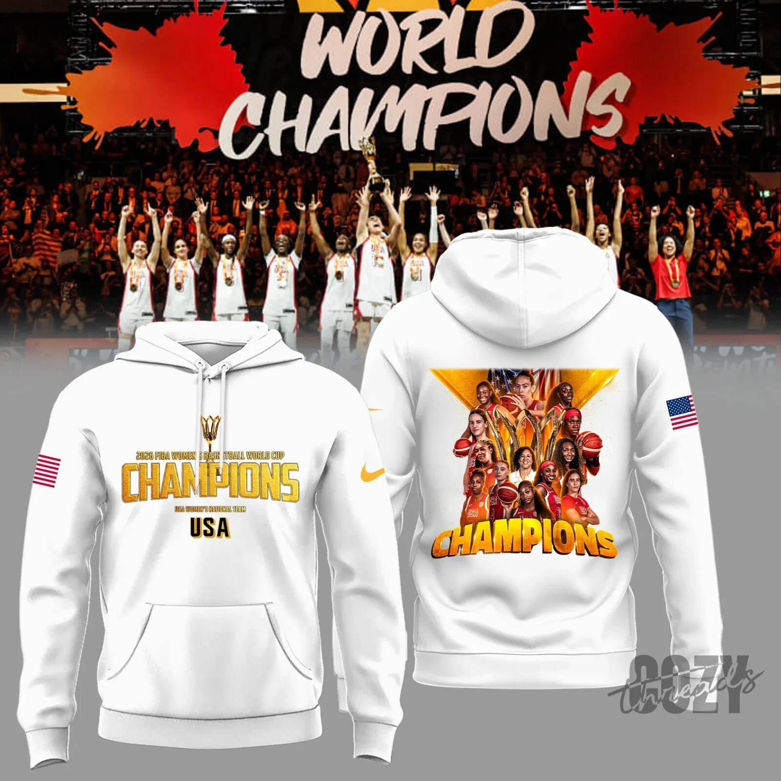 White Hoodie for 2025 FIBA World Cup Champions - USA Women's Basketball 1 White Hoodie for 2025 FIBA World Cup Champions - USA Women