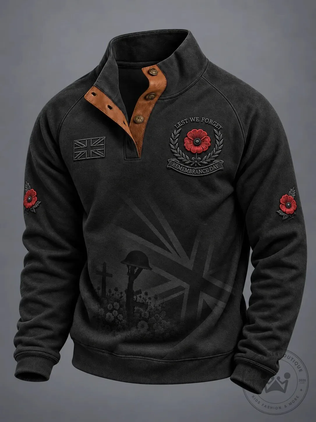 Lest We Forget Remembrance Day Poppy Union Jack Pullover Sweatshirt