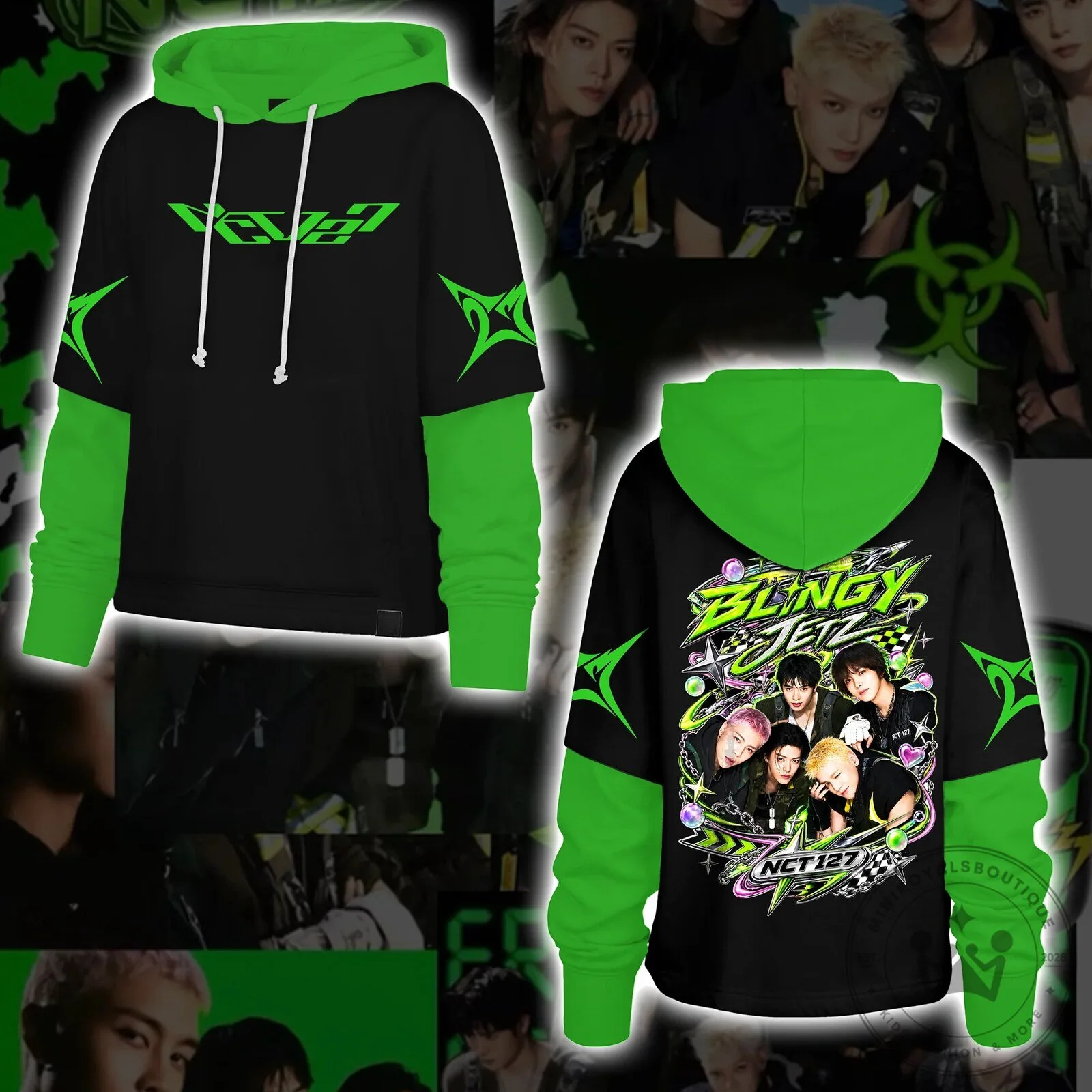 NCT 127 Blingy Album Full Group Neon Colorblock Hoodie