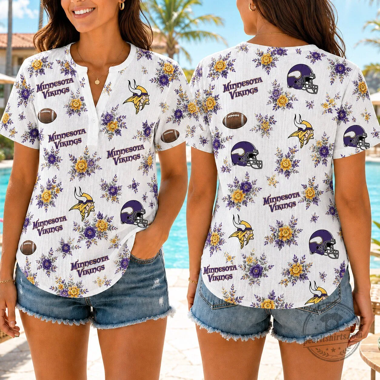Minnesota Vikings Football Floral Hawaiian Shirt for Women