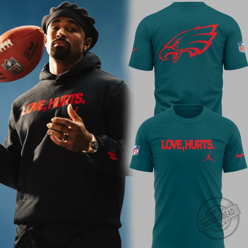 Green Graphic Tee featuring Eagles Football and Love Hurts Design Green Graphic Tee featuring Eagles Football and Love Hurts Design