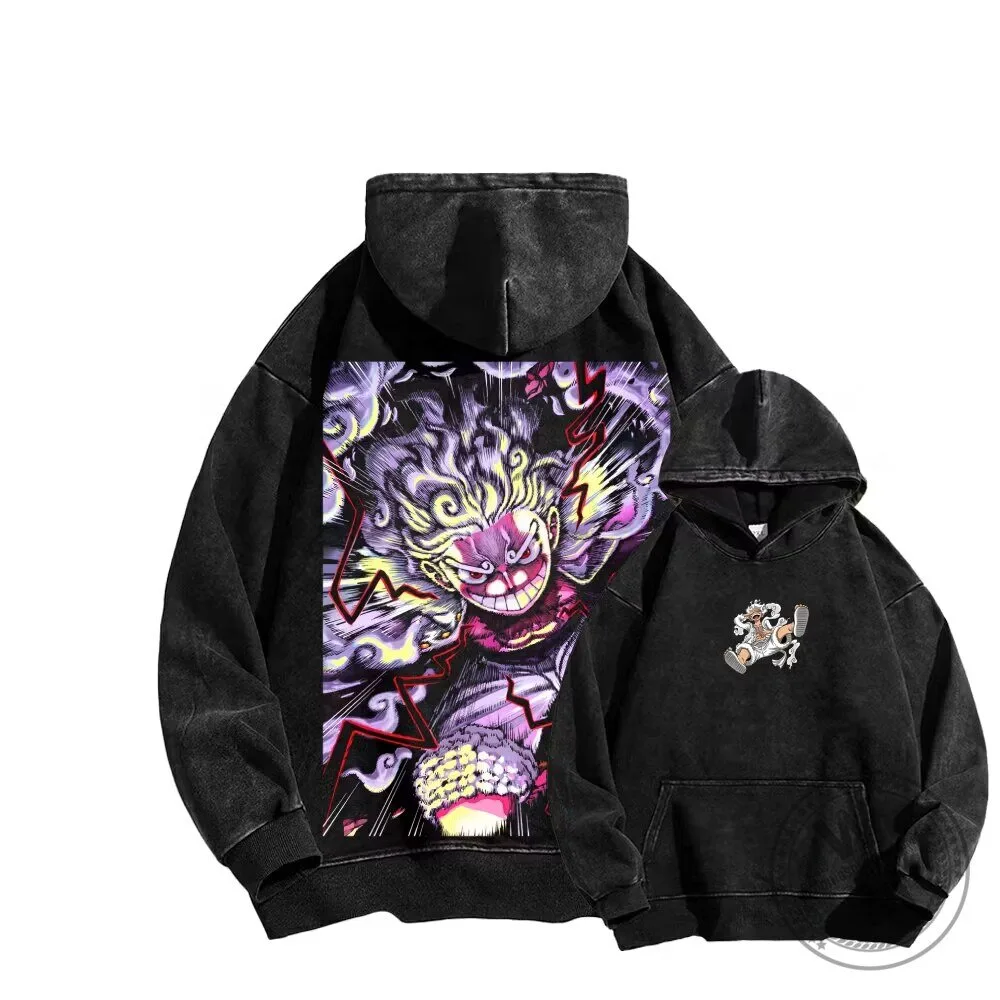 Anime Washed Hoodie featuring Monkey D. Luffy Gear Five from One Piece