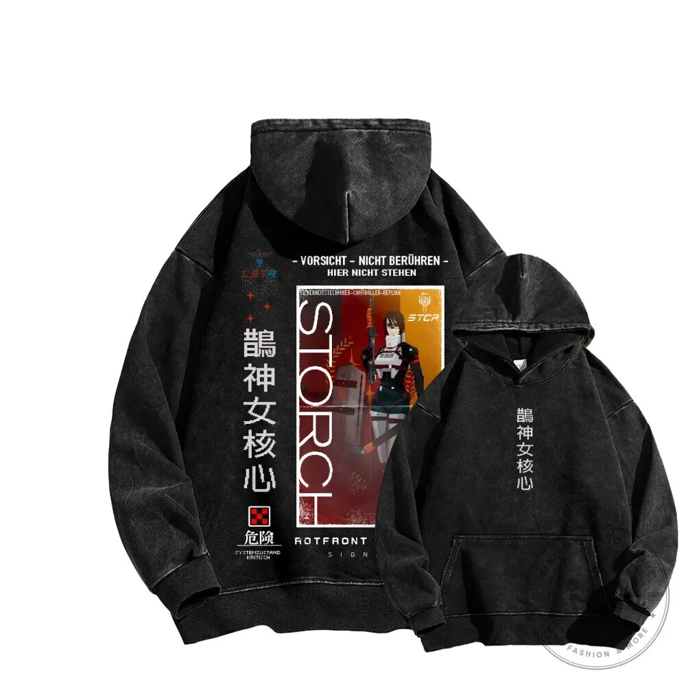 Signalis Storch Character Art Washed Black Hoodie