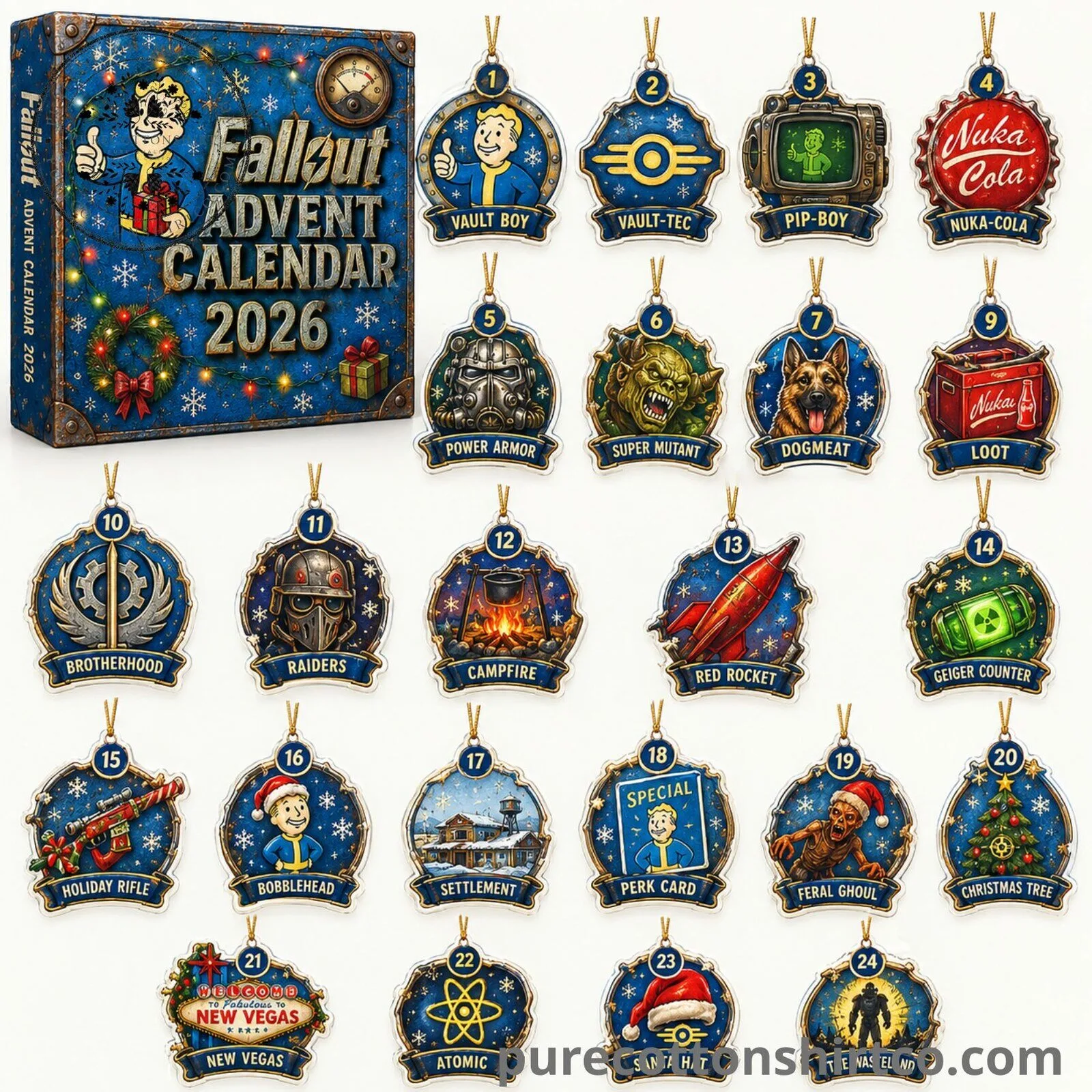 Fallout Video Game Advent Calendar 2026 - 24 Days Flat Acrylic Ornaments Box
