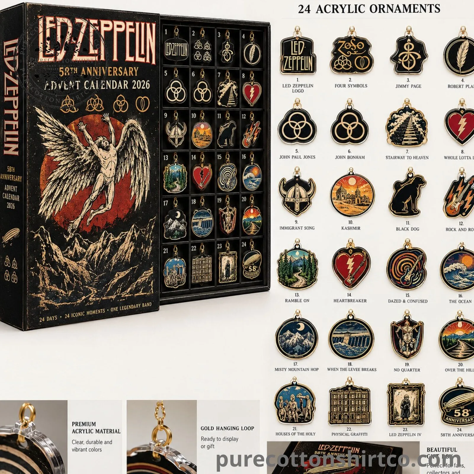 Led Zeppelin 58th Anniversary Advent Calendar 2026 - 24 Days Flat Acrylic Ornaments Box