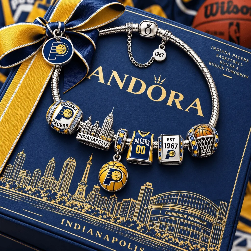 Indiana Pacers Basketball Team Charm Bracelet with Indianapolis Skyline 12 Indiana Pacers Basketball Team Charm Bracelet with Indianapolis Skyline