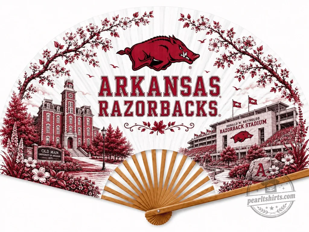 Arkansas Razorbacks Old Main and Stadium Folding Hand Fan Arkansas Razorbacks Old Main and Stadium Folding Hand Fan