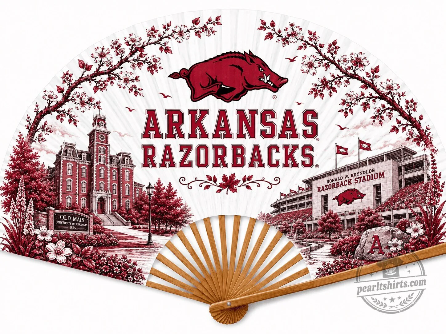Arkansas Razorbacks Old Main and Stadium Folding Hand Fan