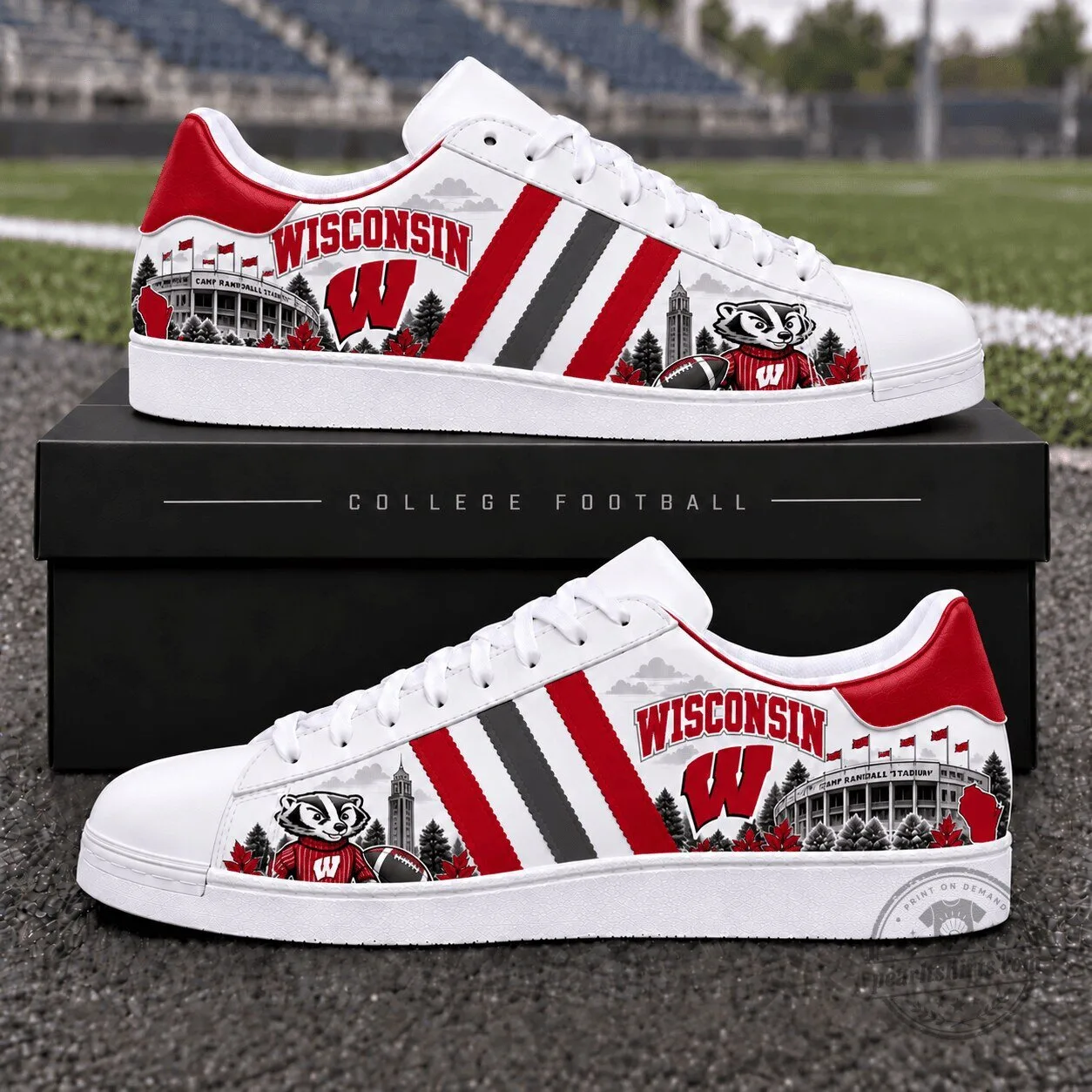 Wisconsin Badgers Football Team Custom Printed Sneakers Shoes