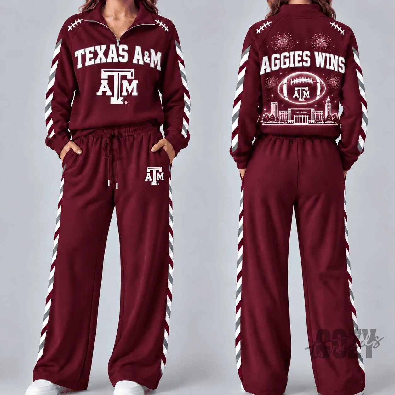 Texas A&M Aggies Womens Maroon Quarter-Zip Pullover and Wide-Leg Pants Set 1 Texas A&M Aggies Womens Maroon Quarter-Zip Pullover and Wide-Leg Pants Set