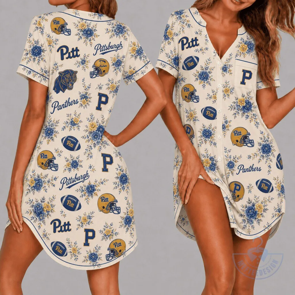 Pittsburgh Panthers Football Floral Women's Pajamas Dress Pittsburgh Panthers Football Floral Women's Pajamas Dress