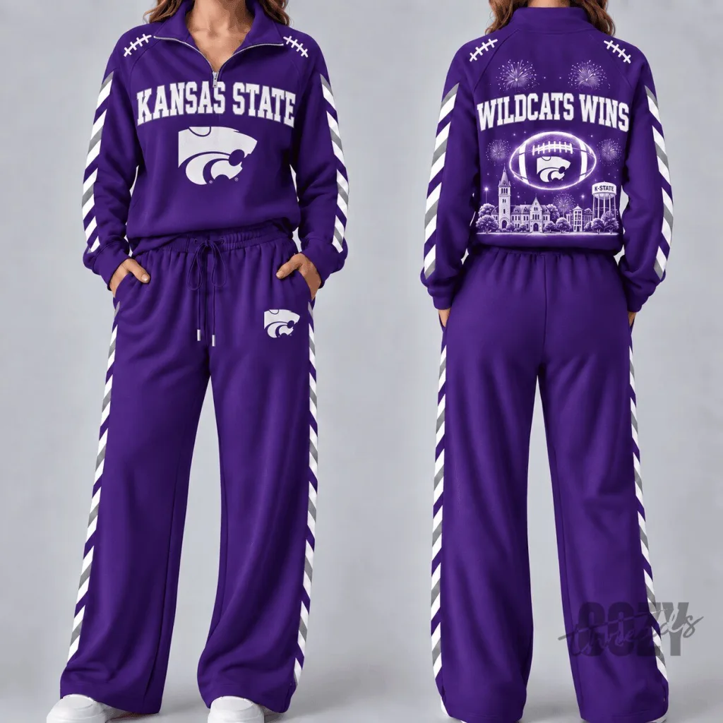 Kansas State Wildcats Women's Purple Quarter-Zip Pullover and Wide-Leg Pants Set Kansas State Wildcats Women's Purple Quarter-Zip Pullover and Wide-Leg Pants Set