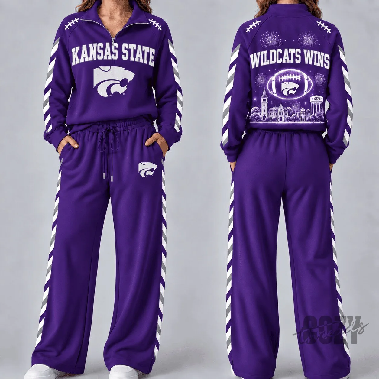Kansas State Wildcats Women's Purple Quarter-Zip Pullover and Wide-Leg Pants Set
