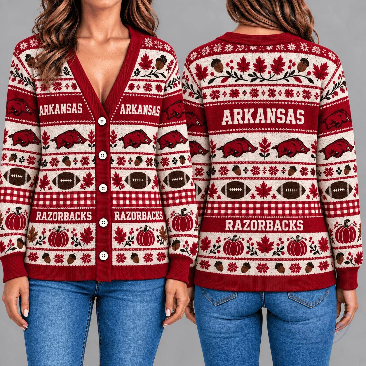 Arkansas Razorbacks Football Fall Season Ugly Christmas Knitted Cardigan