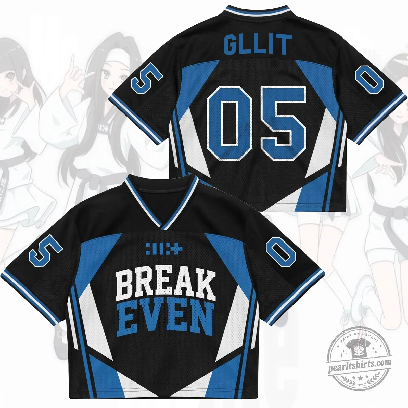 Break Even ILLIT K-Pop Group Black and Blue Cropped Football Jersey