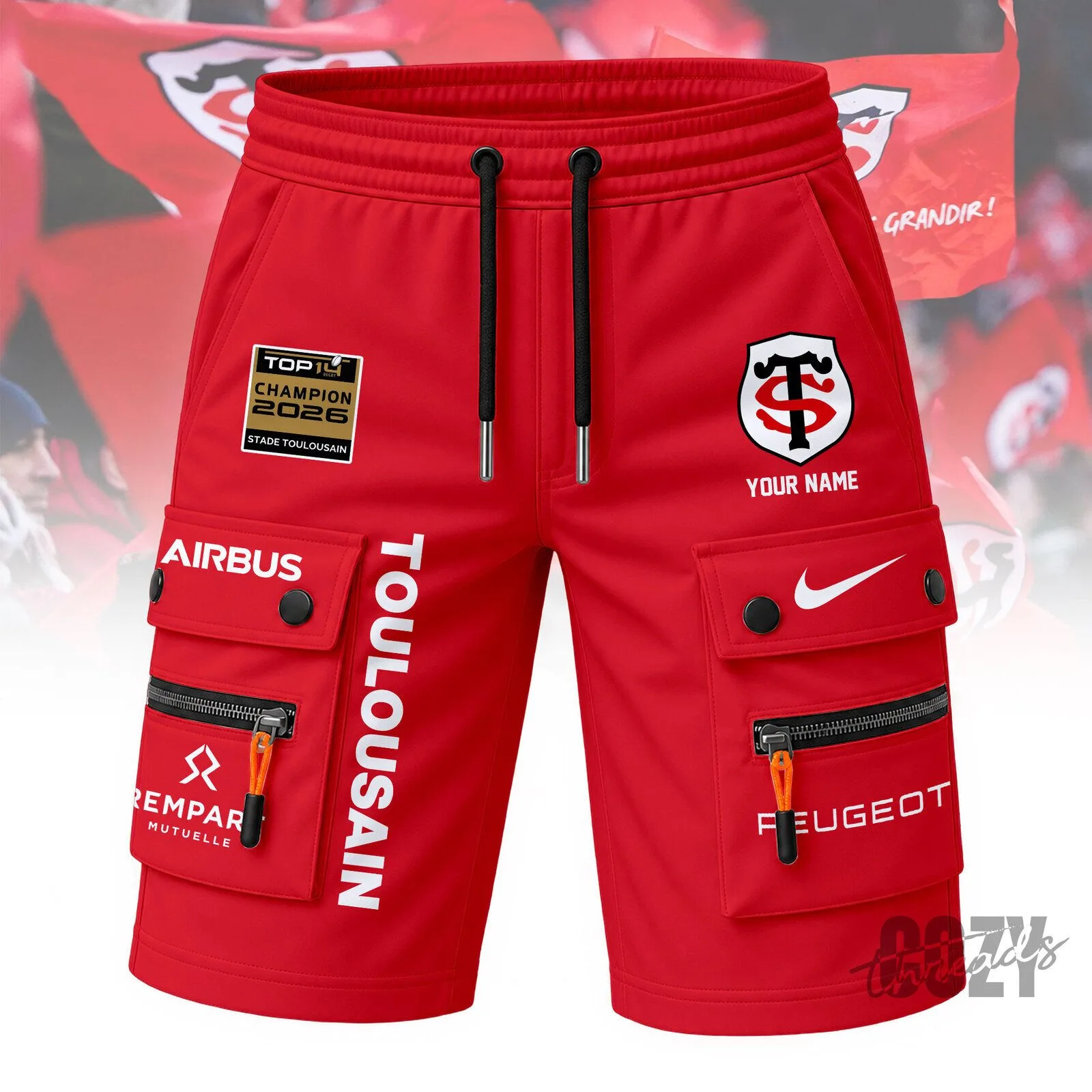 Stade Toulousain Rugby Champion 2026 Red Cargo Shorts