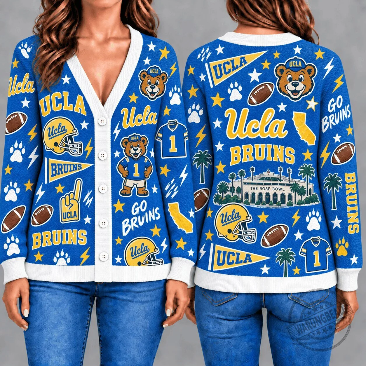 UCLA Bruins College Football Team Knitted Cardigan Sweater 1 UCLA Bruins College Football Team Knitted Cardigan Sweater