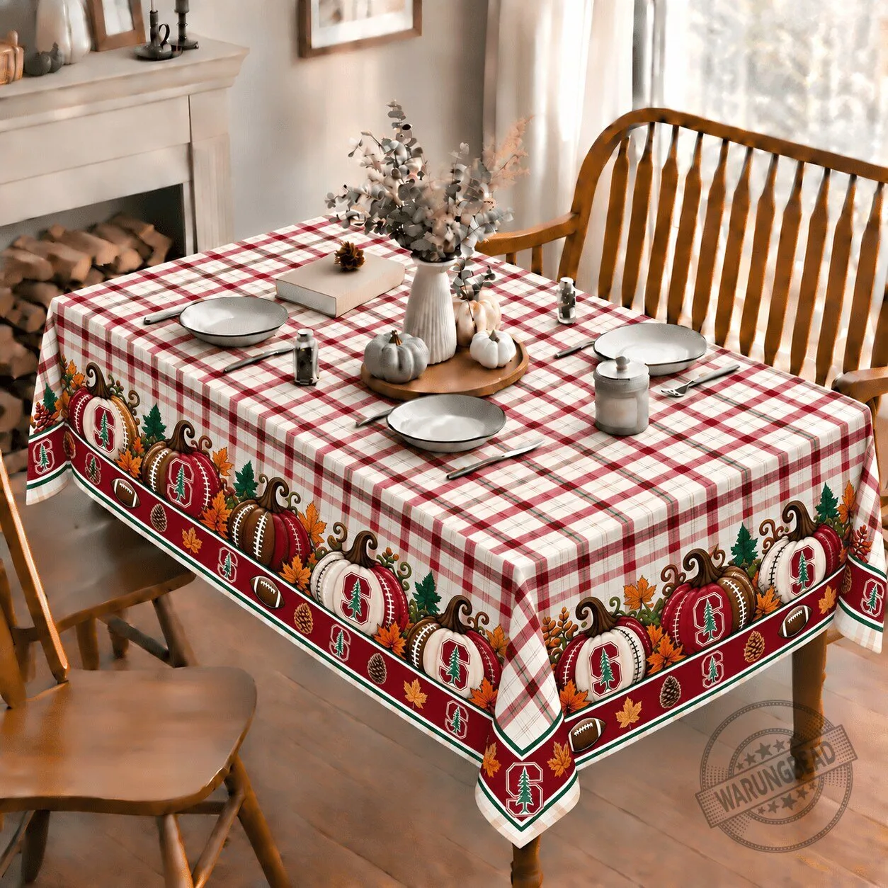 Stanford Cardinal Football Thanksgiving Plaid Tablecloth