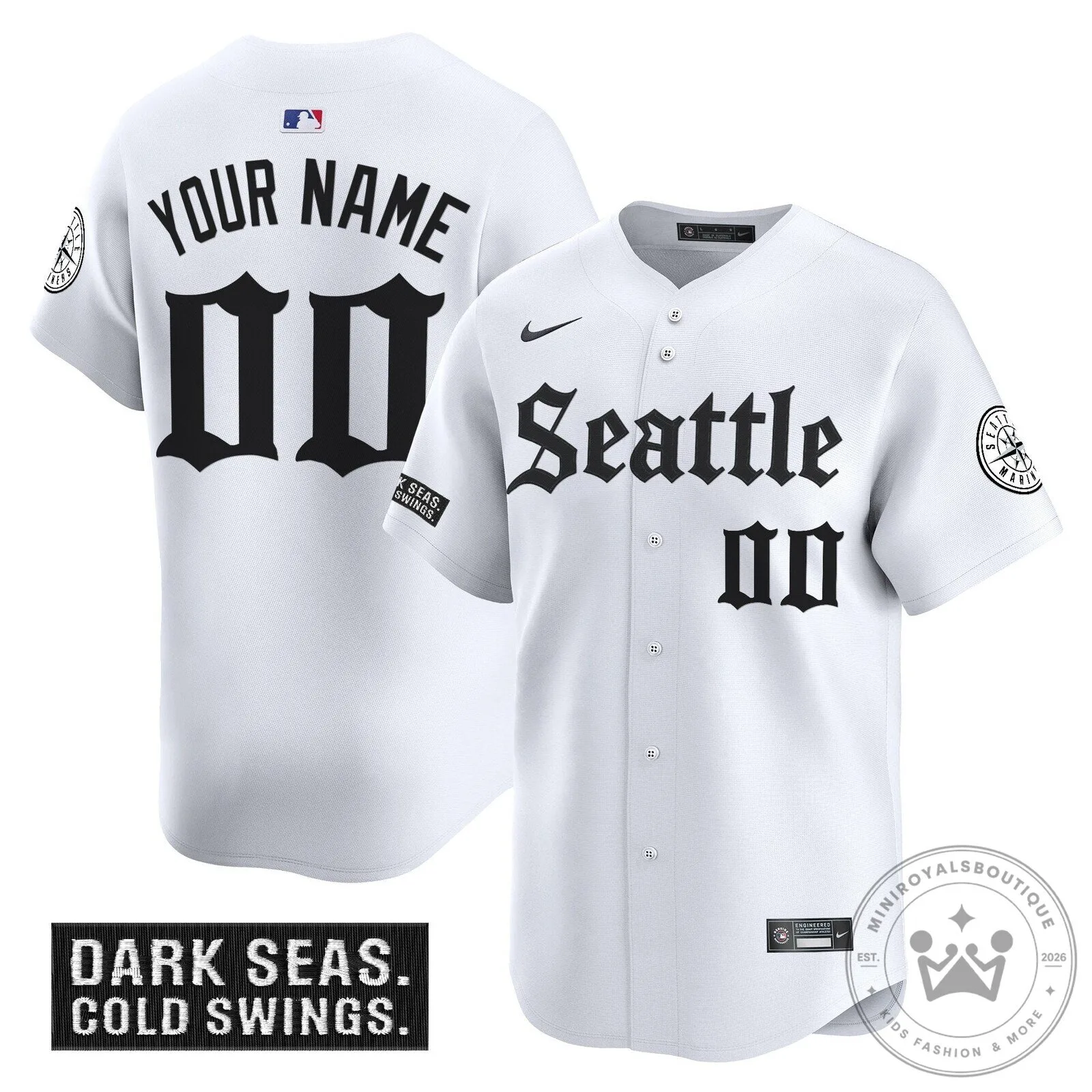 Seattle Mariners Gothic Edition Baseball Jersey in 2 Deep Black 8 Seattle Mariners Gothic Edition Baseball Jersey in 2 Deep Black