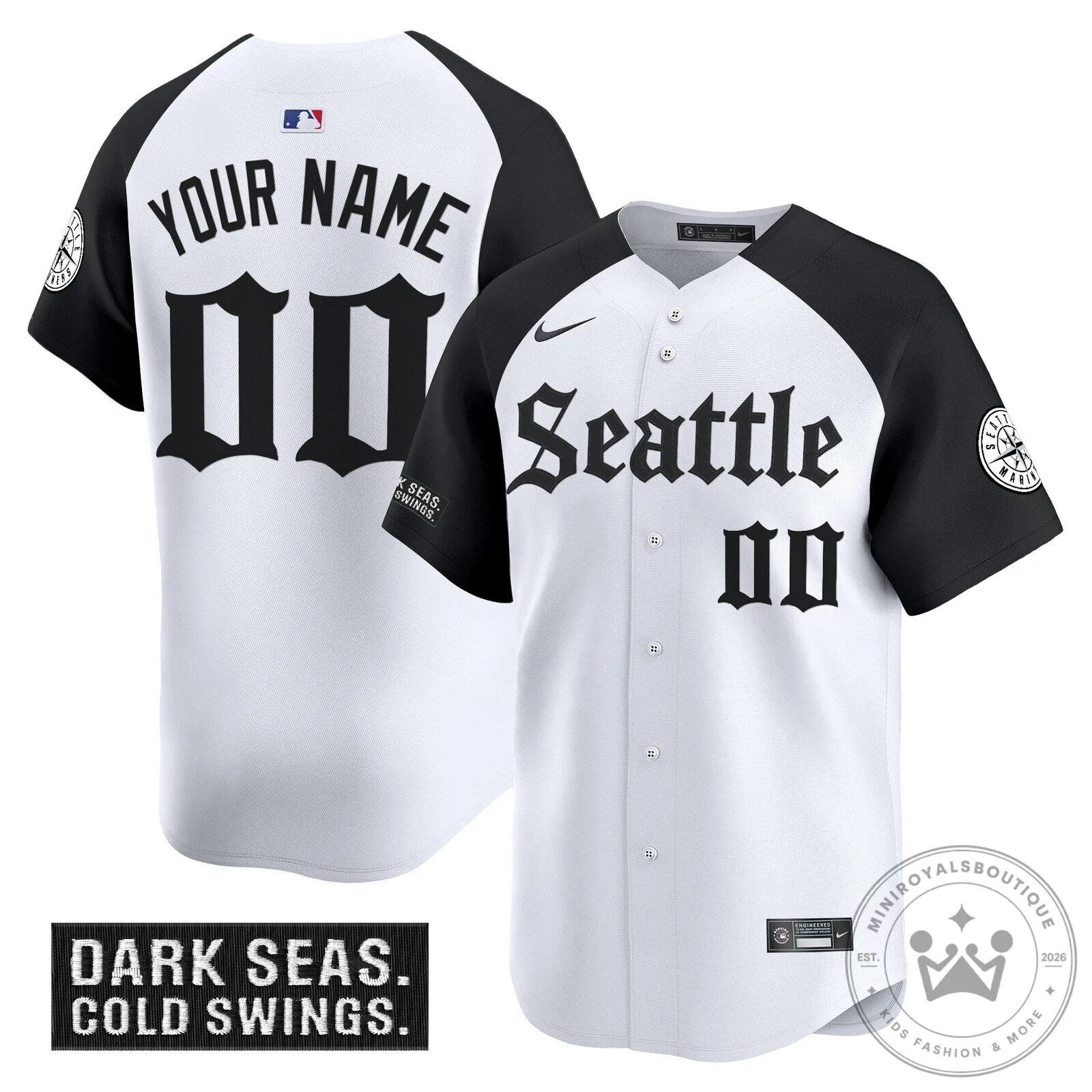 Seattle Mariners Gothic Edition Baseball Jersey in 2 Deep Black 9 Seattle Mariners Gothic Edition Baseball Jersey in 2 Deep Black