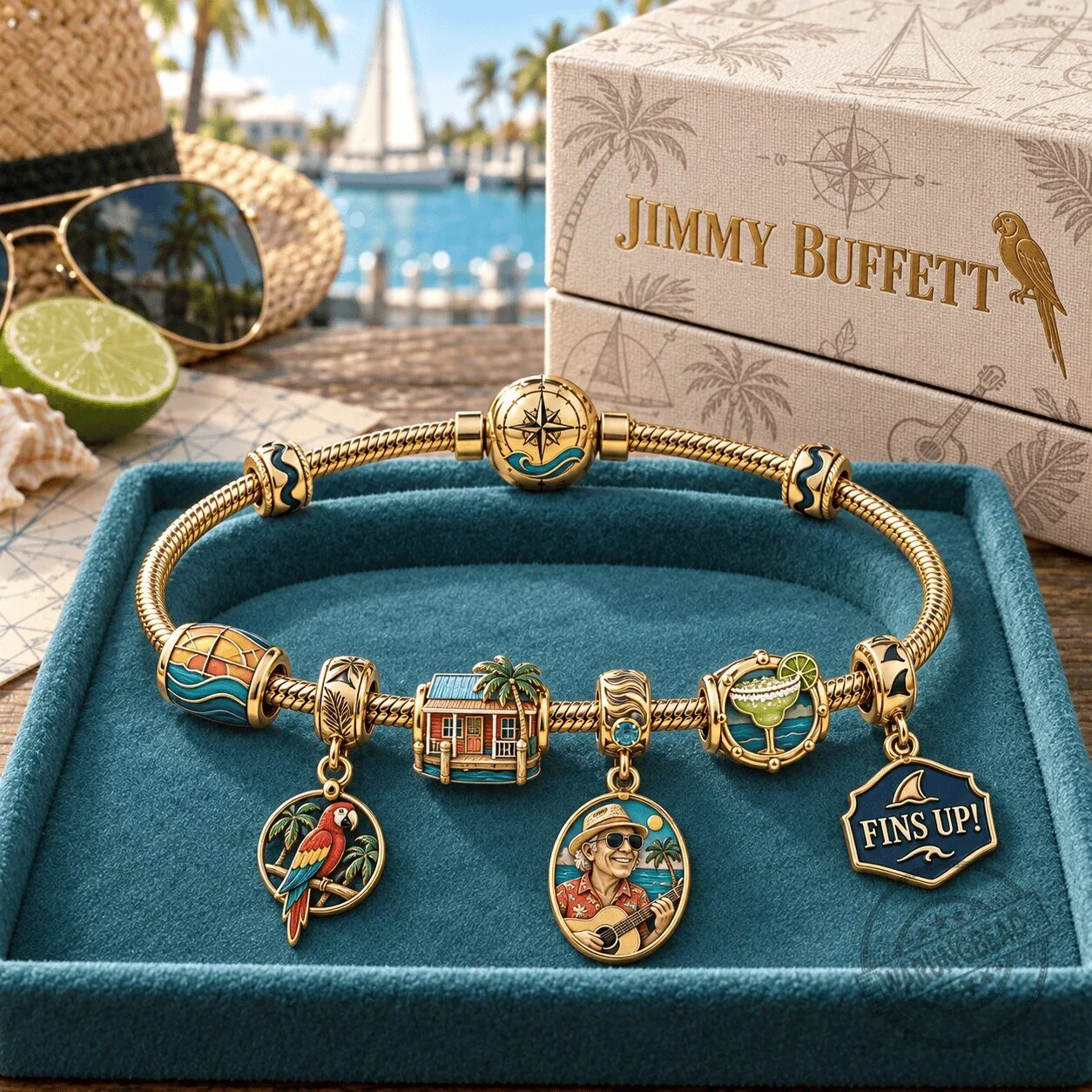Jimmy Buffett Margaritaville Gold Charm Bracelet Set