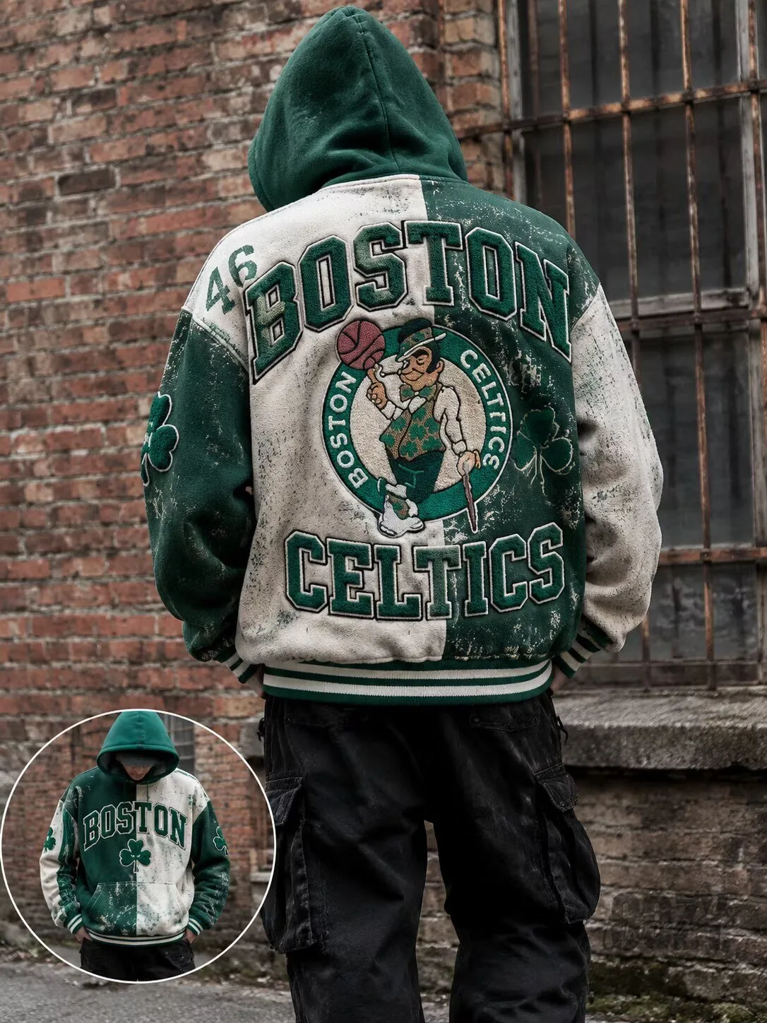 Boston Celtics Lucky The Leprechaun Distressed Green and White Hoodie