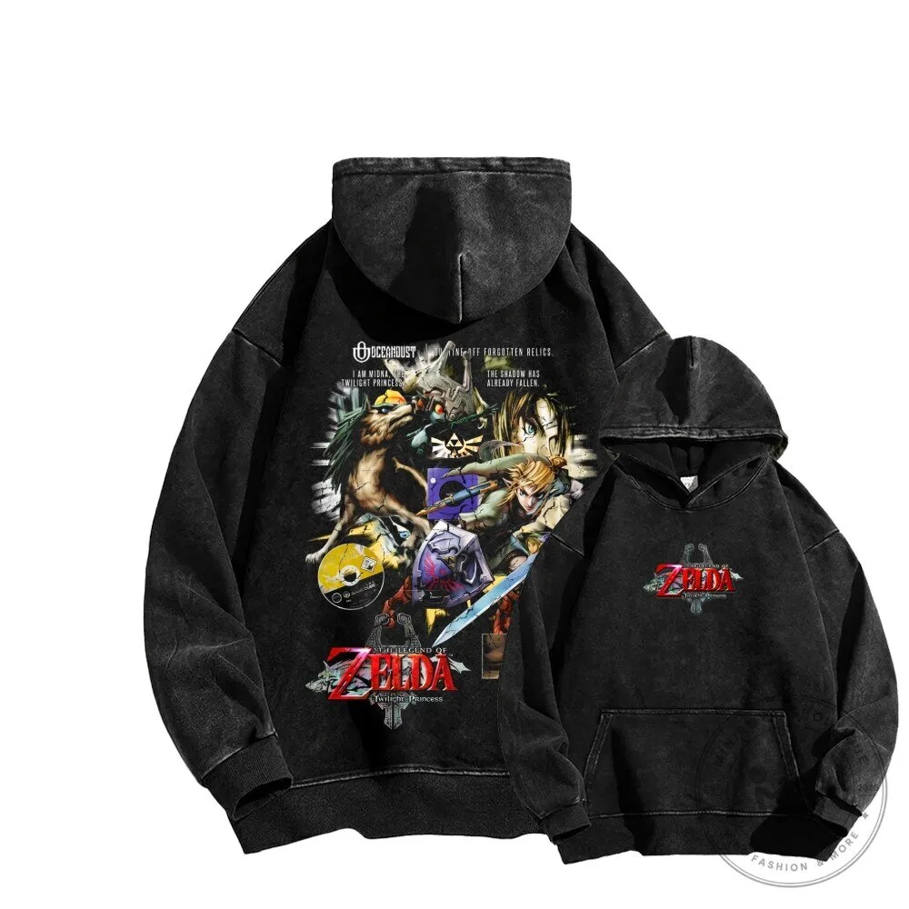 The Legend of Zelda Twilight Princess Link and Wolf Link Washed Hoodie