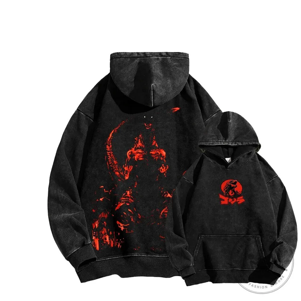 Godzilla King of the Monsters Washed Black Unisex Graphic Hoodie