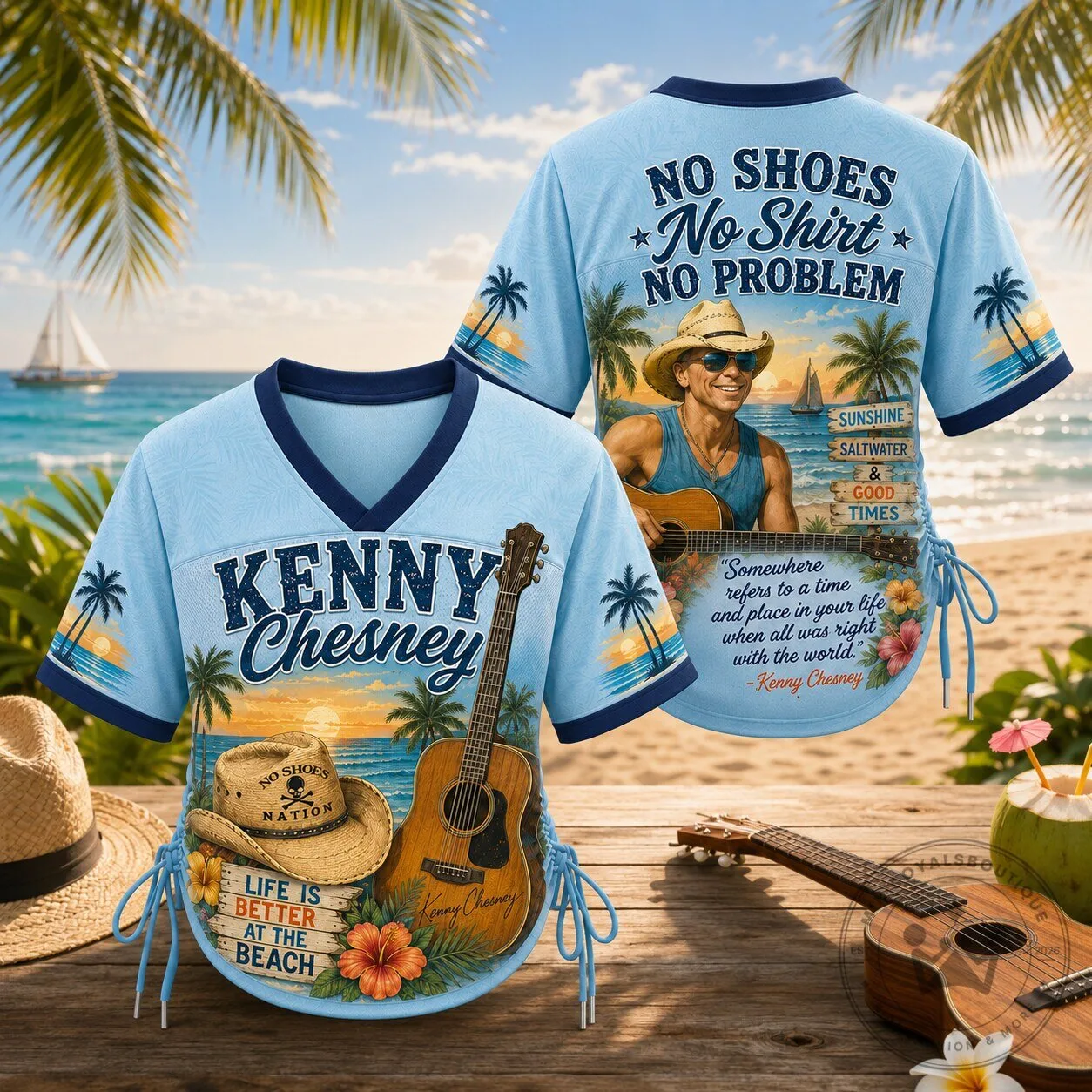 Kenny Chesney No Shoes No Shirt No Problem Beach V-Neck Jersey Shirt