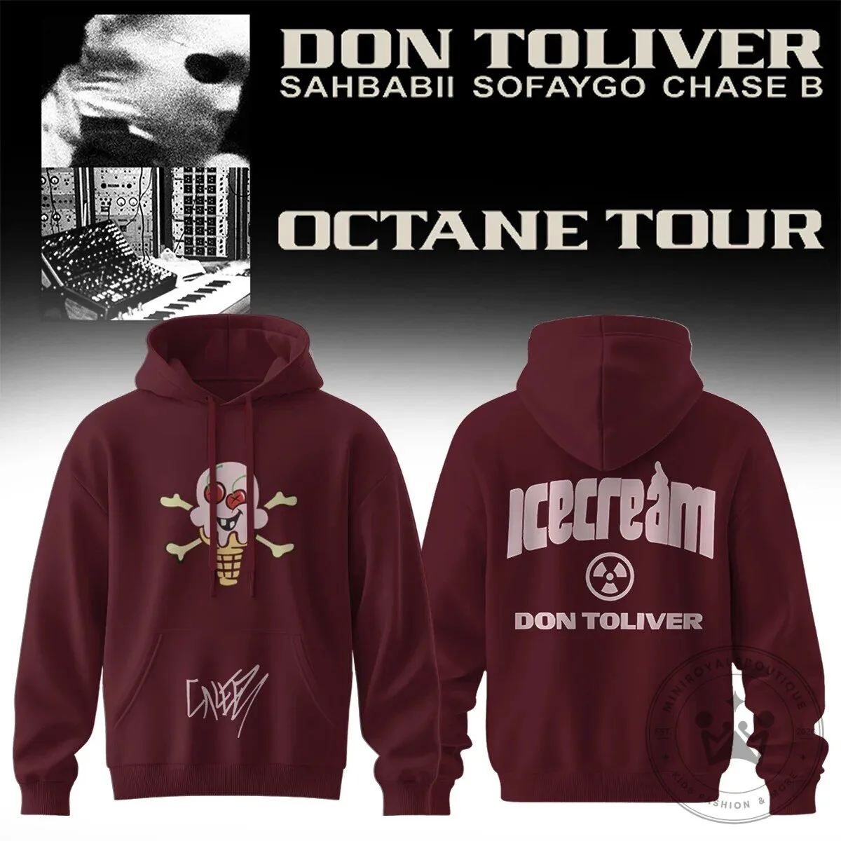 Don Toliver Ice Cream Skull Octane Tour Maroon Hoodie