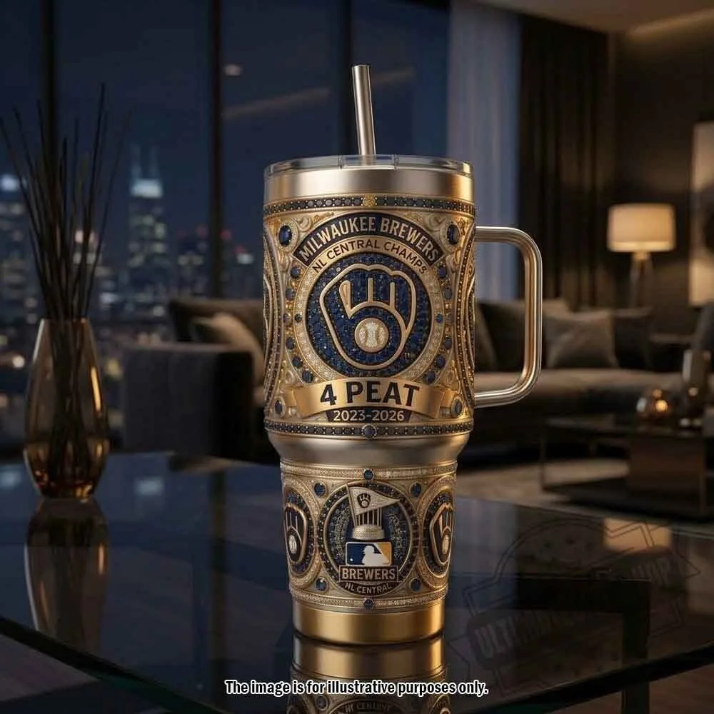 Milwaukee Brewers NL Central Champs 4-Peat 40oz Tumbler 3 Milwaukee Brewers NL Central Champs 4-Peat 40oz Tumbler
