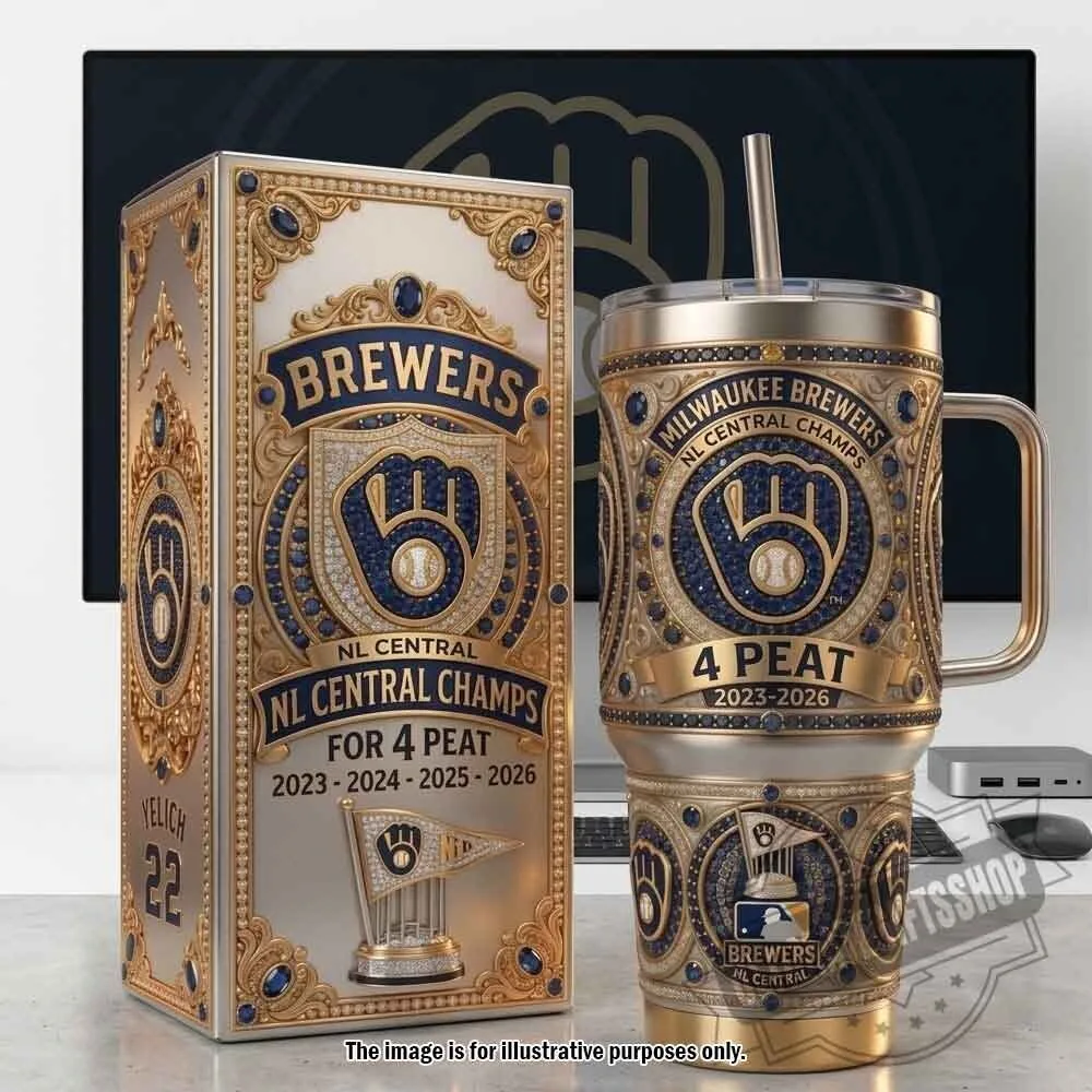 Milwaukee Brewers NL Central Champs 4-Peat 40oz Tumbler 4 Milwaukee Brewers NL Central Champs 4-Peat 40oz Tumbler