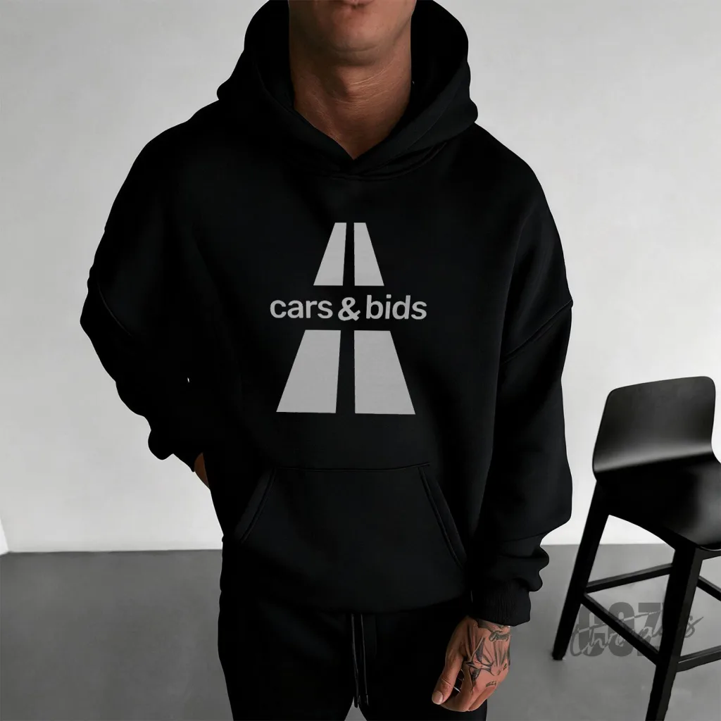 Cars and Bids Logo Road Design Black Pullover Hoodie Cars and Bids Logo Road Design Black Pullover Hoodie