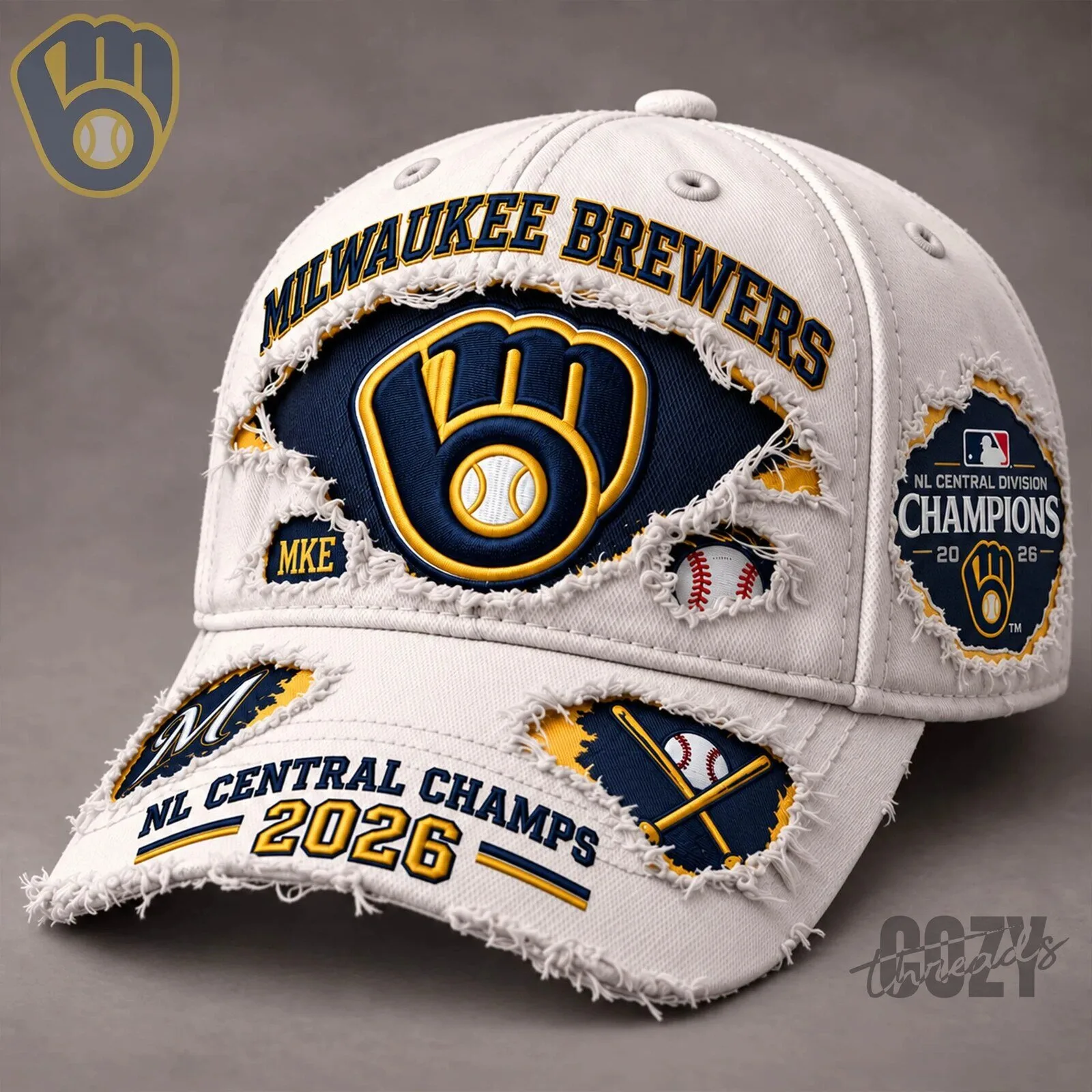 Milwaukee Brewers Baseball Team NL Central Champions 2026 Distressed Cap Hat